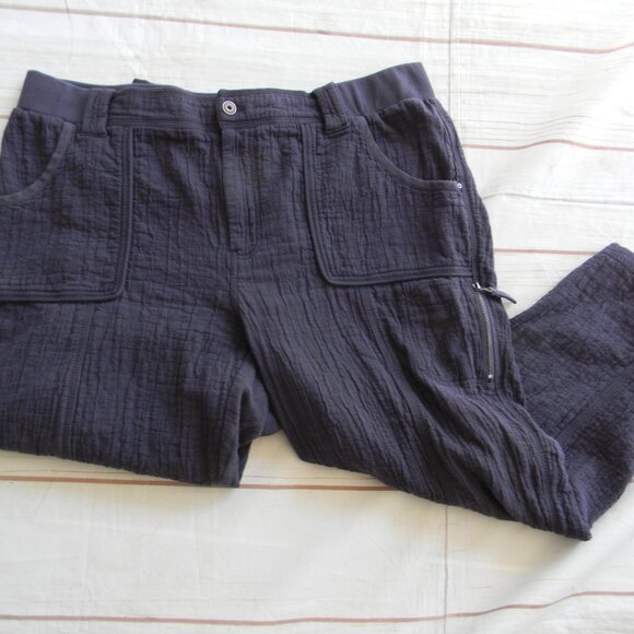 CHICO'S NAVY BLUE COTTON GAUZE WIDE LEG ROLL-TAB ADJUSTABLE HEM PANTS SZ 3 XL - Picture 1 of 3